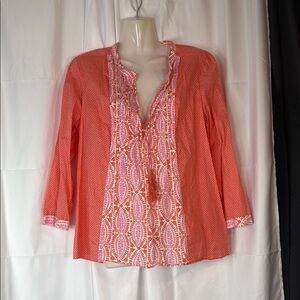 J. Crew Orange and Pink Graphic Blouse with 3/4 Sleeves